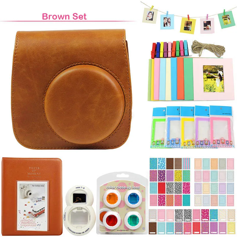 Brown Set Fujifilm Instax Mini фотокамера моментальной печати аксессуары комплект с Чехол/альбом/Фильтры/фоторамки/наклейки fr Instax Mini 9 8 - Цвет: Brown Set