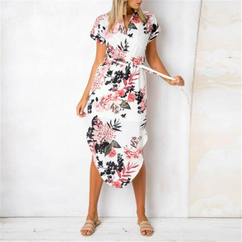 Женское платье с поясом и V образным вырезом коротким рукавом|Женские платья| |