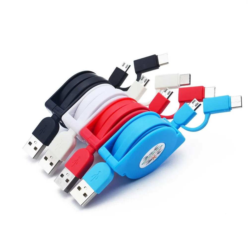 2 в 1 Micro USB и Type C выдвижной кабель для зарядного устройства м/3 фута универсальный