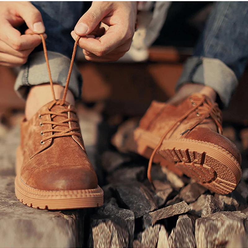 2018 Brand Soft Brown Retro Men Casual Shoes Genuine Leather Business Men's Breathable High Quaity Autumn Flats | Обувь