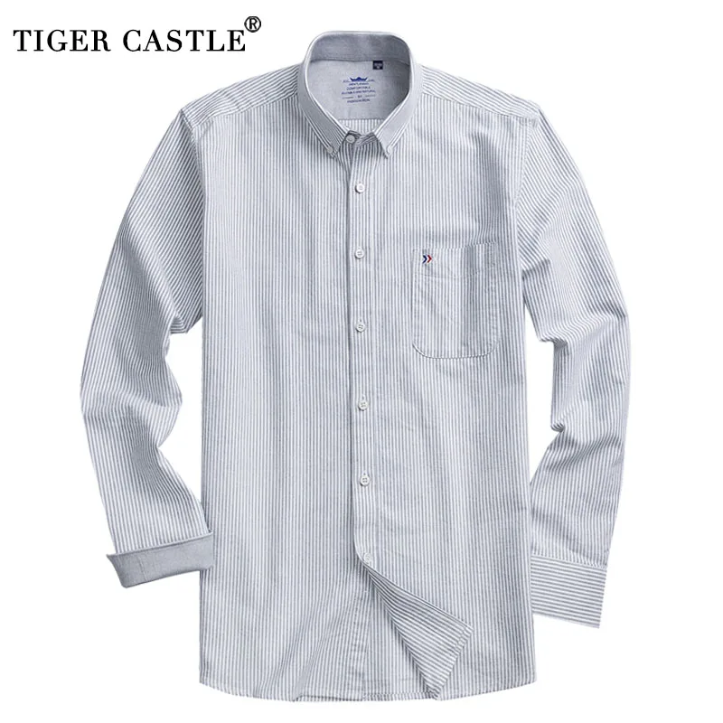 Мужская рубашка в полоску Повседневная приталенная из 100% хлопка с длинным