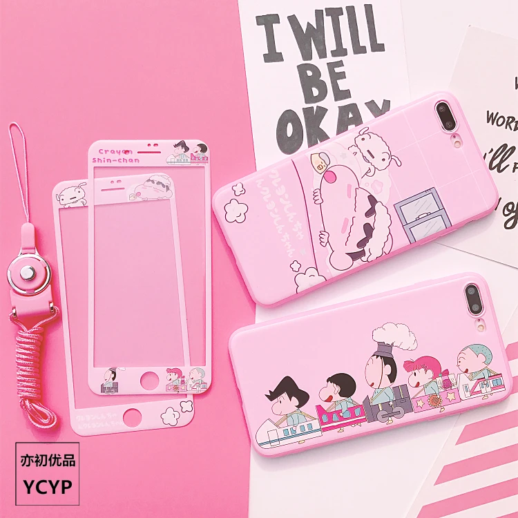 For iphone XS Crayon Shin Chan Case +Tempered Glass Screen film Pink Sailor Moon case for X 6 6S plus 7 7plus 8 8plus |