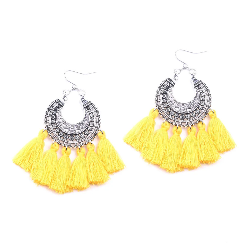 Серьги-кисточки для женщин винтажные из шелка желтого хлопка | Украшения и