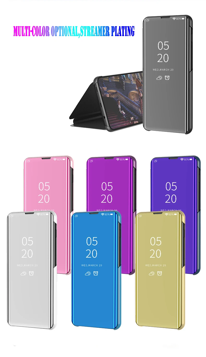 Зеркальный умный флип-чехол для телефона Xiaomi Redmi Note 7 Pro, полностью прозрачный кожаный чехол-подставка для Redmi Note 7, защитные чехлы