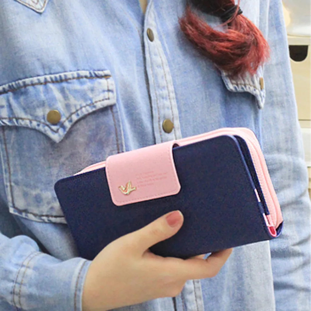 Женский Длинный модный кошелек на молнии с застежкой молнией цветной отделением