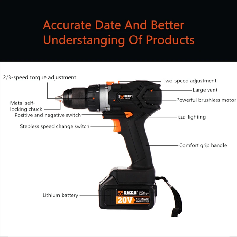 Многофункциональная бесщеточная литиевая дрель перезаряжаемая ручная