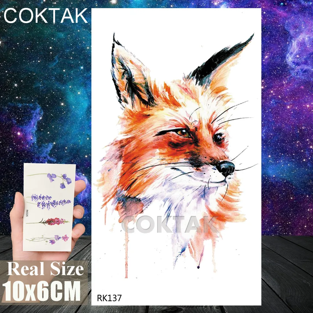 CRK137 3D акварельные Временные татуировки лисы, креативные наклейки, водостойкие листы, татуировки для мужчин, женщин, детей, боди-арт, рисунок, татуировки руки и ноги - Цвет: CRK137
