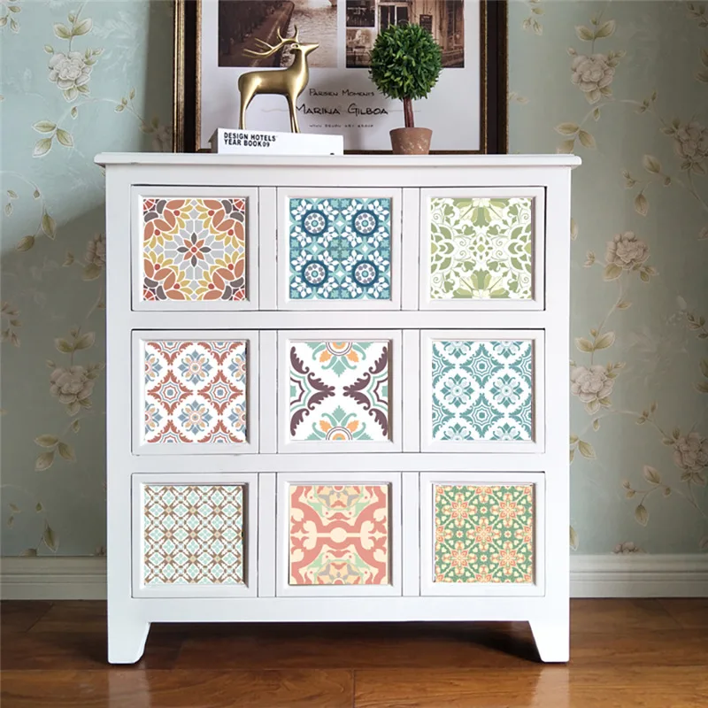 Винтажная Цветочная квадратная самоклеющаяся клейкая плитка стикер