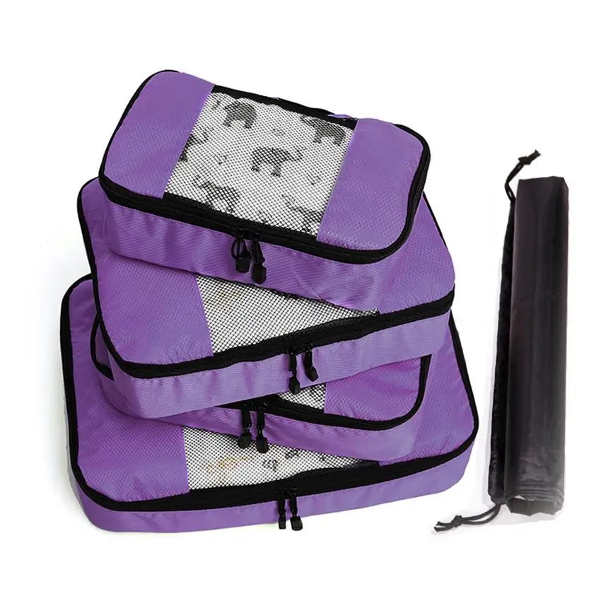 PURPLE 4 Set Компрессионная Упаковка куб Органайзер для багажа/водонепроницаемый/5 комплектов/нейлон/Мужская/Женская дорожная сумка органайзер/большая емкость - Цвет: PURPLE 4 Set