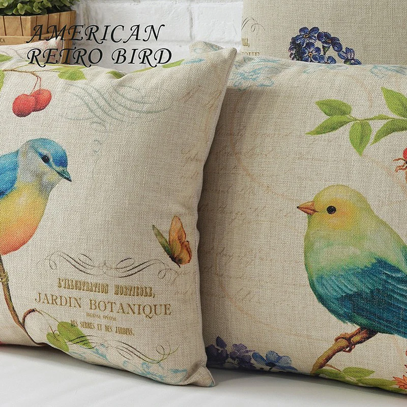 Элегантная наволочка в американском стиле с изображением сельских цветов и птиц
