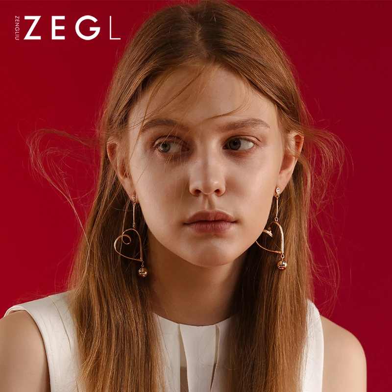 Женские серьги в форме сердца ZEGL длинные сердца|Серьги-подвески| |