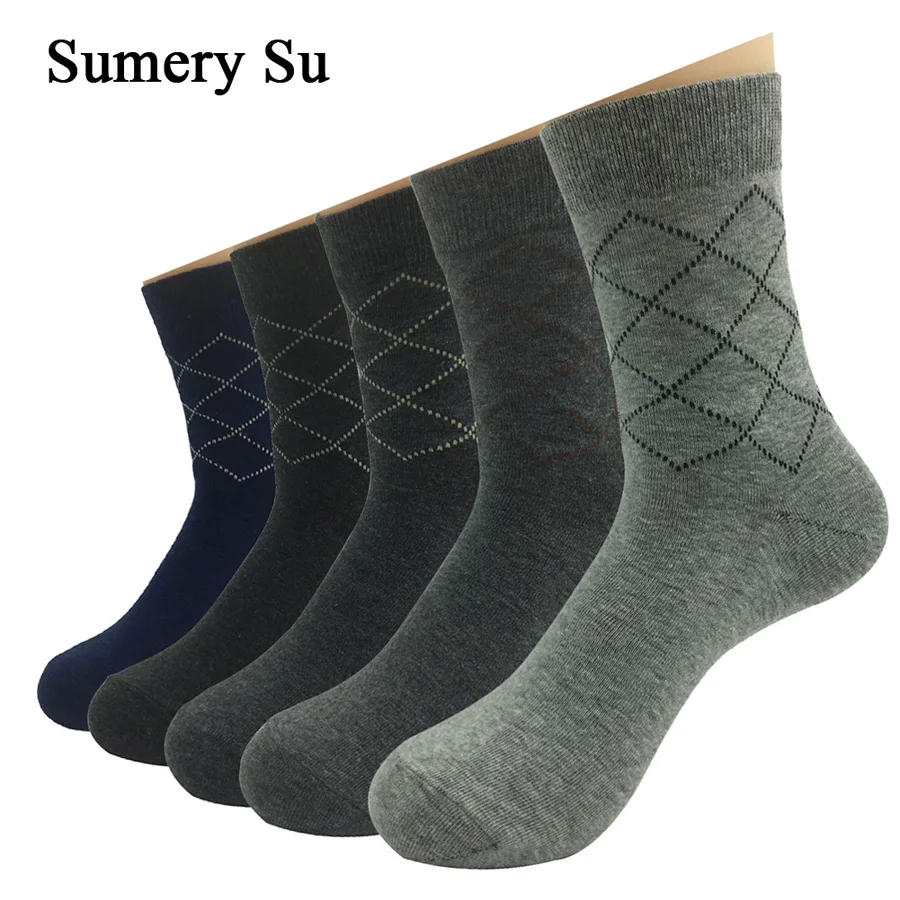 5 Pairs/Lot Dress Socks Men Combed Cotton Casual Argyle Socks Male Healthy Absorb Sweat