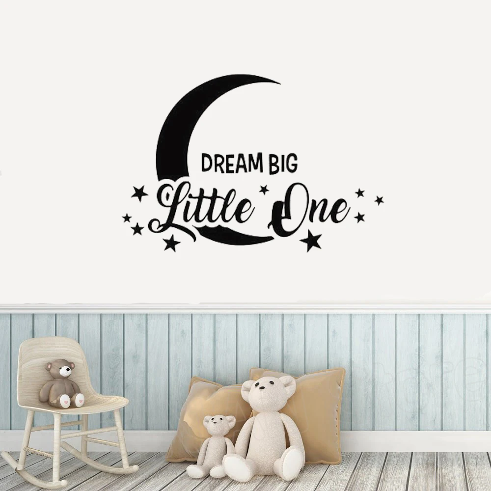 

Nursery Decor Vinyl Art Stickers Motivation Quote Dream Big Little One Wall Decal Moon And Stars Wall Sticker for Kids RoomsD622