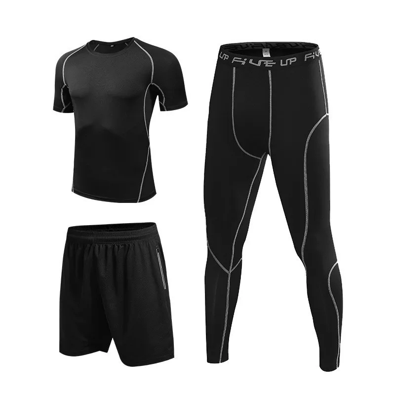 Men sportswear-BS3 Мужская спортивная одежда, черный, серый, белый спортивный костюм, Мужская эластичная одежда для тренировки в спортзале, дышащая тренировка бега трусцой комплект для бега - Цвет: Men sportswear-BS3