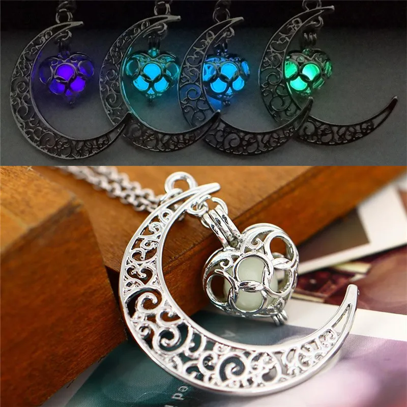 Новинка 2016 флуоресценции Цепочки и ожерелья Женщины Луна любящее сердце ночь