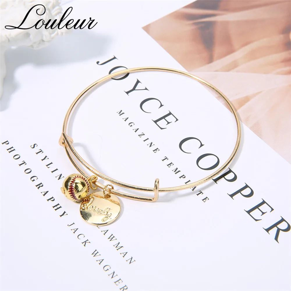 Louleur Gold Sport Baseball Pendant Charm Expandable Wire Bracelets &ampBangle Lovely DIY Jewelry Adjustable Bracelet Drop Shipping |