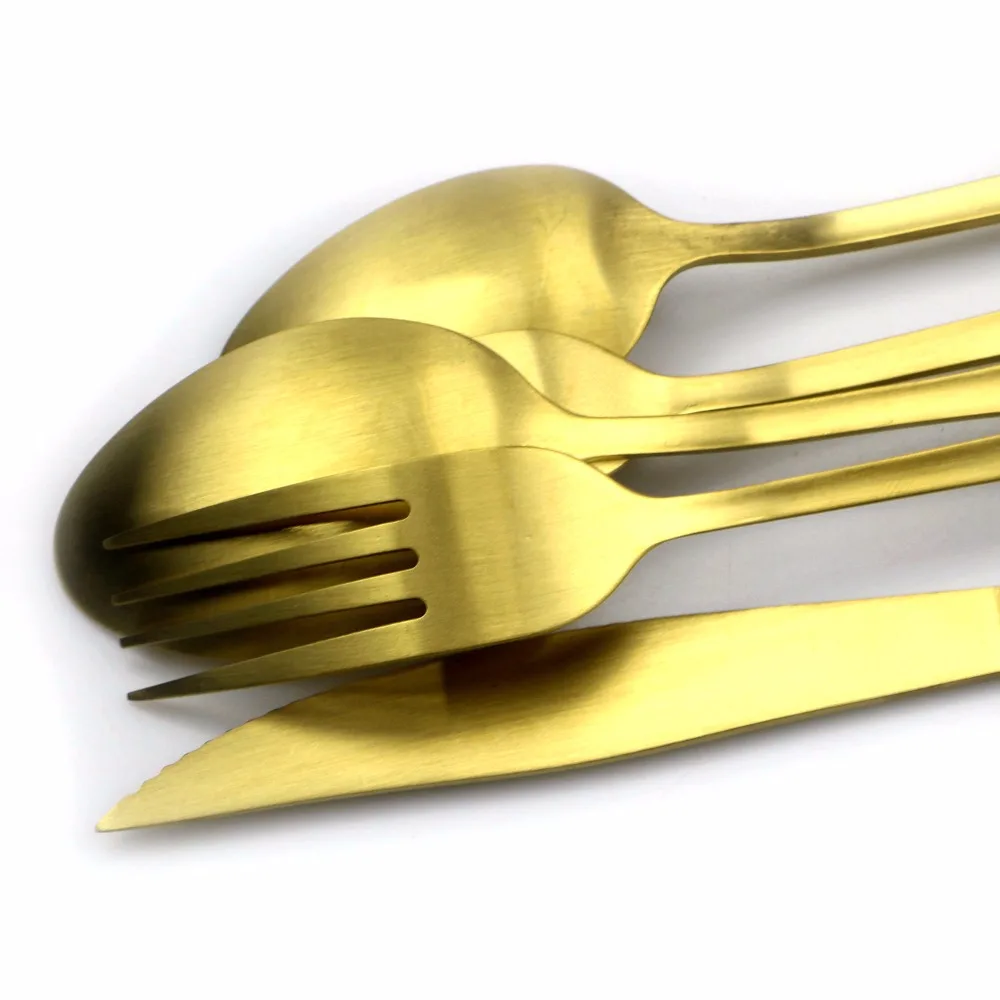 

JANKNG 20 Pcs 18/0 Matte Gold Cutlery Set Stainless Steel Dining Knives Forks Teaspoon Golden Luxury Dinnerware Tableware Set
