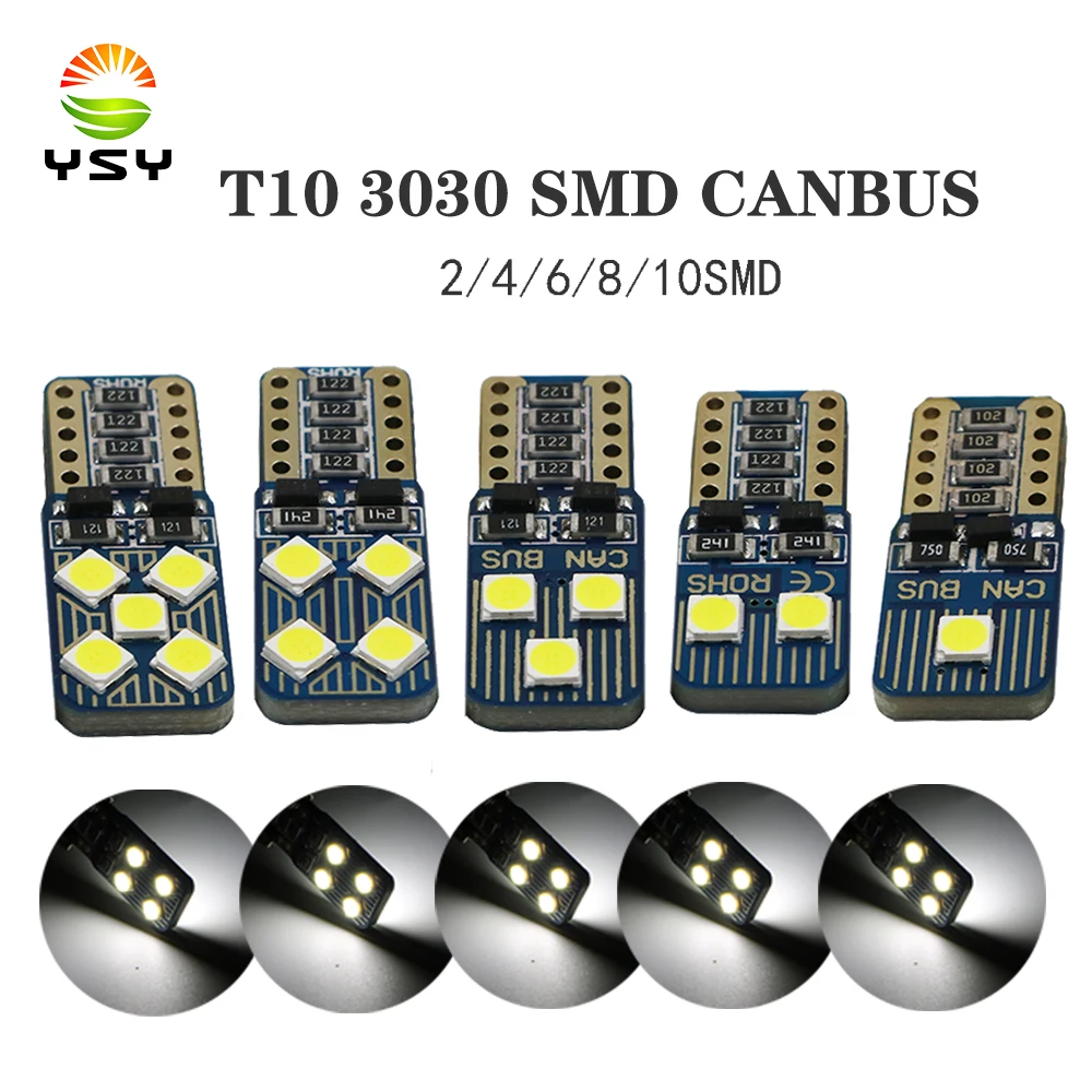 

YSY T10 W5W Super Bright 3030 2/4/6/8/10 SMD LED CANBUS NO ERROR Car Backup Reserve Turn Signal Lights Bulb Tail Lamp White 50x