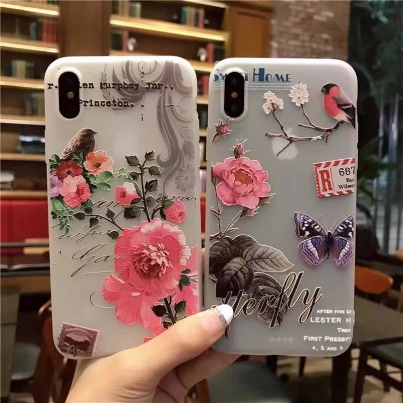 Rheinruby 3D Relief Flower Silicone Phone Case For iPhone X XS Max XR Rose Floral 7 8 6S Plus Soft TPU Cover |