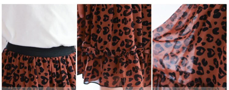 Girls Clothes Set Summer White Shirt with Leopard Cake Skirt 2 Pieces Sets Little Kids Casula Cotton Clothing Suit