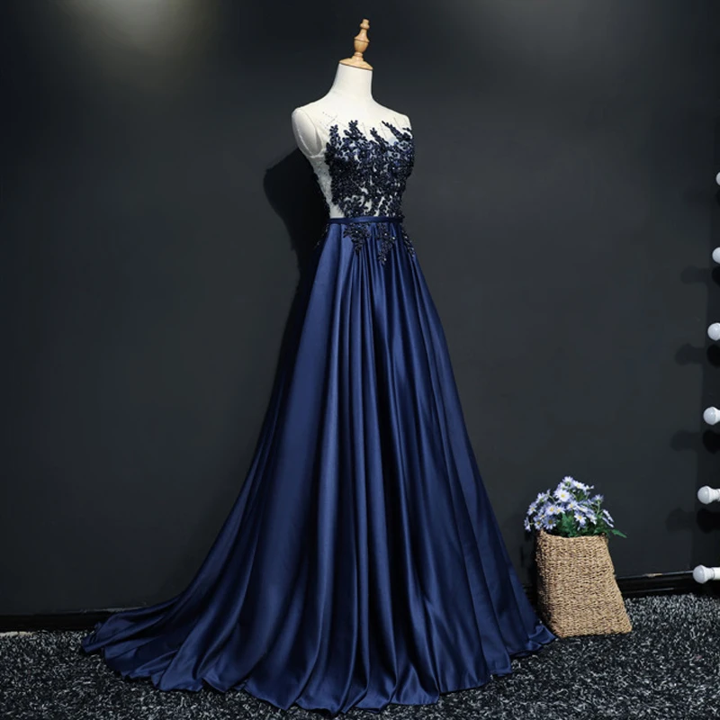 Robe De Soiree модные кружевные бисерные сексуальные длинные вечерние платья с открытой спиной для невесты, банкета, элегантные темно-синие вечерние платья для выпускного вечера