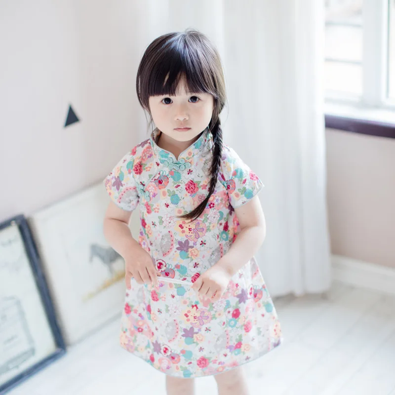 Лучше всего лета детская одежда оптом костюм хлопок печати cheongsam платье 20978