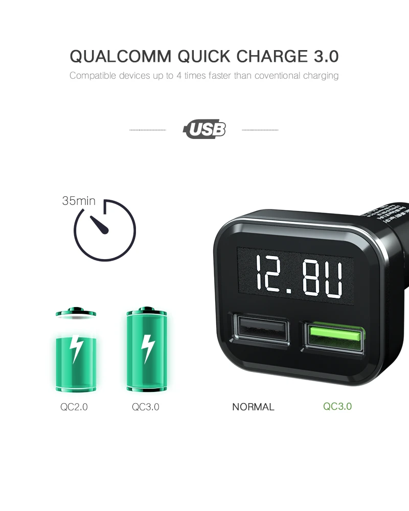 Автомобильное зарядное устройство VIKEFON Quick Charge 3 0 светодиодный дисплей USB быстрое