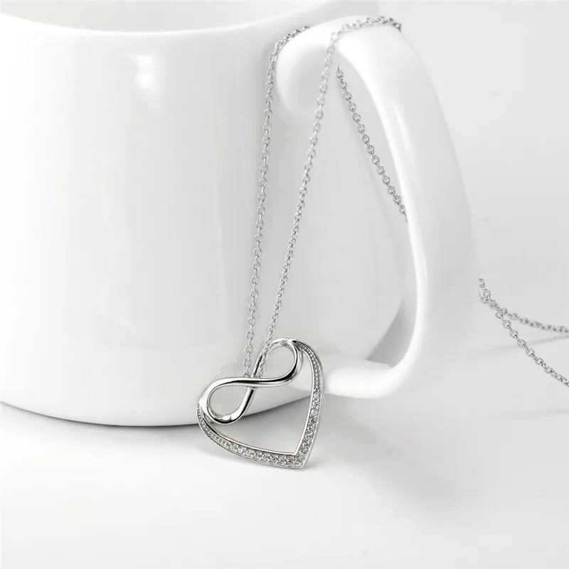 BESTLYBUY 100 Real 925 Sterling Silver nfinity Heart Pendant Necklace for Women Fashion jewelry Gift With Chain Free Shipping | Украшения и
