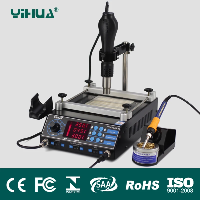 Yihua 853AAA 650 Вт SMD пистолет горячего воздуха + 60 паяльники 500 станция