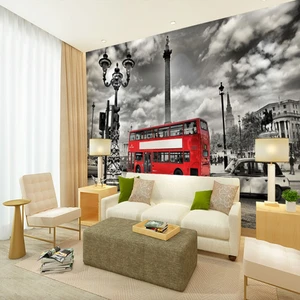 3d фотообои, Лондонская улица, красный двухэтажный автобус, большие декоративные Фотообои