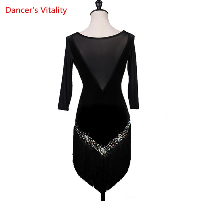 

2018 Fashion Latin Women Dance Dress Girls Rumba Cha-cha Skirt Ballroom Competition Costume Clothing Lace Rhinestone Dance Dress