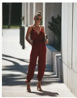 Комбинезон женский шифоновый без рукавов облегающий свободный Ромпер на