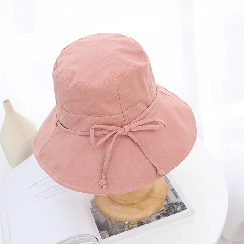 

2019 Summer Fashion Outdoor Hiking Cap Linen Women Bucket Hats 7Color Plain Wide Brim Casual Fisherman Girl Hat Ladies Beach Cap