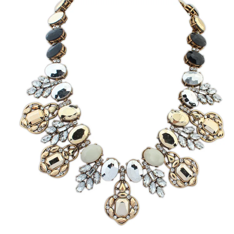 Big Brand Fashion Imitation Gemstone Rhinestone Choker Necklace Clavicle Chain Exaggerated Women's Jewelry Bijoux Collier | Украшения и