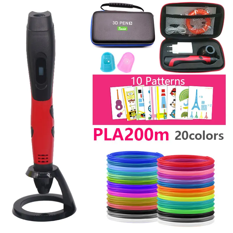 1. Red pen add PLA USB 3D ручка плюс с безопасной нитью 1,75 мм подарок на Рождество/День рождения с красивой кожаной сумкой подходит для создания семьи - Цвет: 1. Red pen add PLA