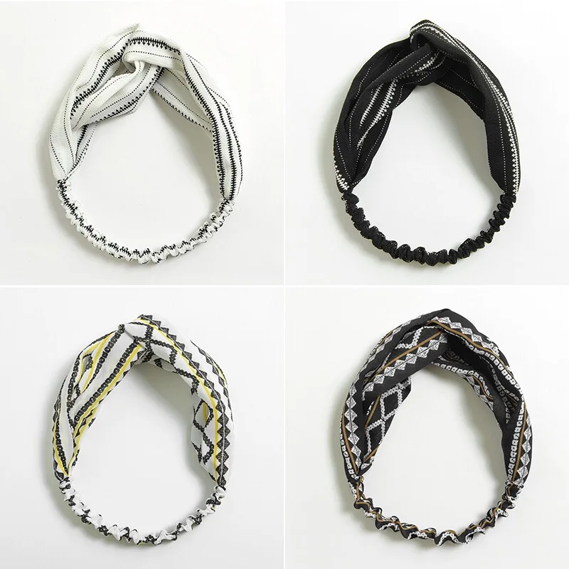 Модные богемные женские повязки на голову с перекрестным узлом ремешки для волос