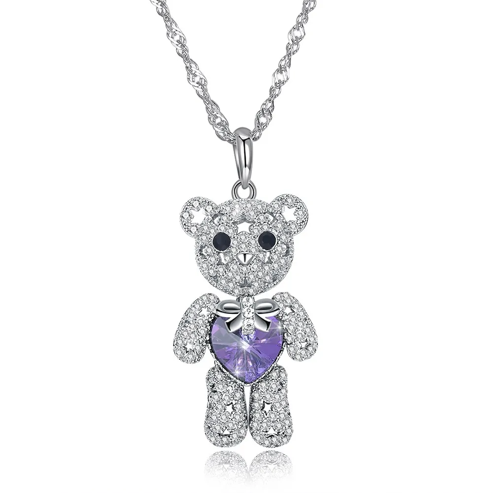 Ожерелье LEKANI Lucky Bear из стерлингового серебра, ожерелье с кристаллами Swarovski, подвеска в виде животного для женщин, ювелирное изделие, роскошный подарок, новинка