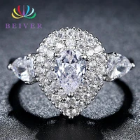 beiver luxury clear zircon water drop wedding bands rings for women white gold color jewelry 2019 new arrivals r418 dropshipping