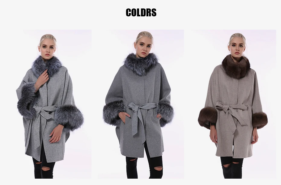 JEPLUDA Женское Пальто Натуральный Мех Лиса Pоскошный Меховой Воротник и Рукава Plus Size Свободные Стиль Кашемировая Куртка Женская с Натуральным Мехом Высокое Содержание Щерсть Пальто Женское Зимнее Большой Pазмер