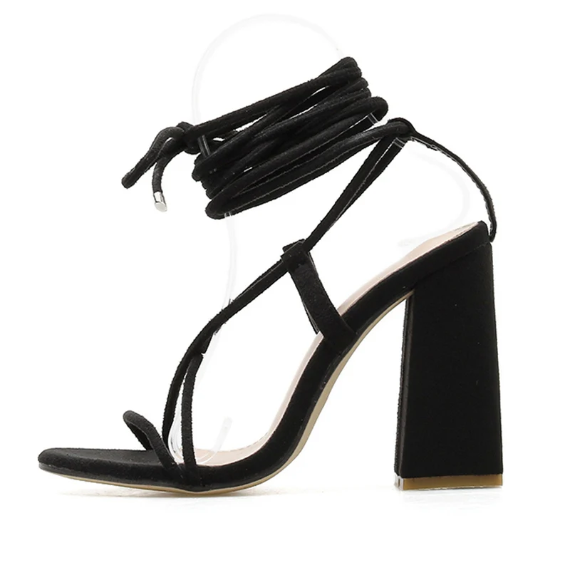 Women 11.5cm High Heels Sexy Up Toe Heels Black Sandals Pumps Valentine Chunky Wedding Block Heels Gladiator Shoes YFD-153