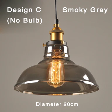 Smoky Gray Design C Современные подвесные светильники в скандинавском стиле, винтажная стеклянная лампа, для России, лофт, кухни, столовой, подвесные светильники в стиле ретро, E27, подвесной светильник Эдисона, стекло - Цвет корпуса: Smoky Gray Design C