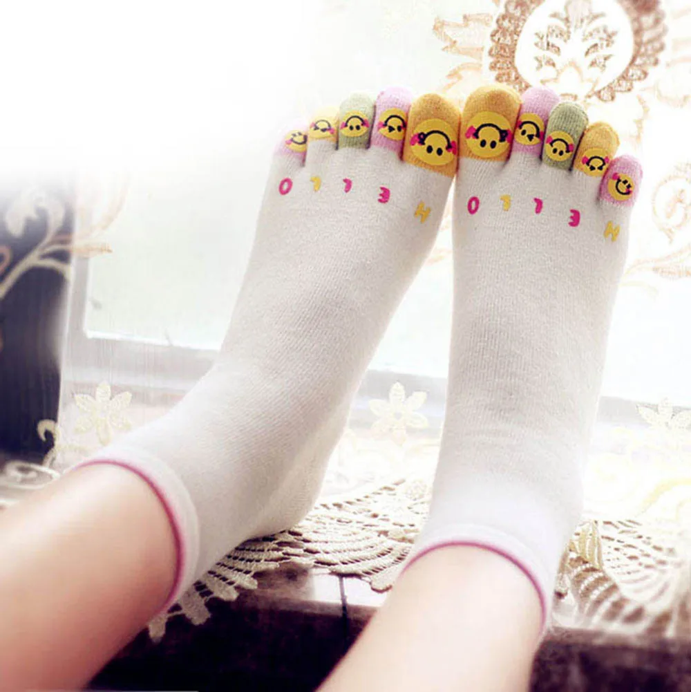 Длинные хлопковые носки с 5 пальцами для девочек или женщин однотонные женские