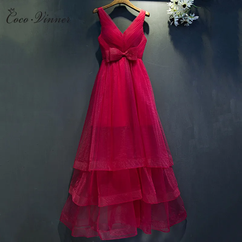 

C.V Sexy V neck Evening dress women tank design medium-long cake style with bow women ever pretty Tulle party dresses E0050
