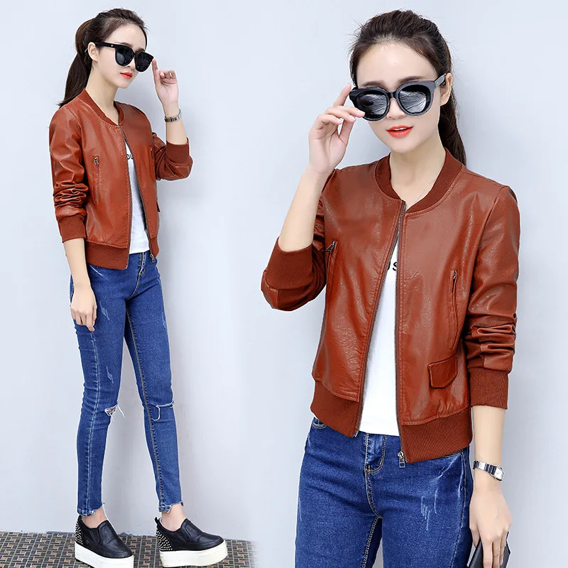 Женская байкерская куртка из искусственной кожи Повседневная Мягкая базовая