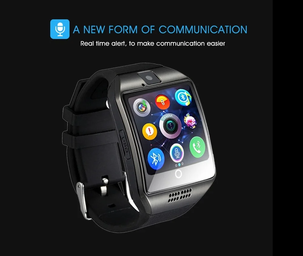 Модные Bluetooth Смарт-часы Q18 с камерой Facebook Whatsapp Twitter Синхронизация SMS Smartwatch поддержка sim-карты TF для IOS Android