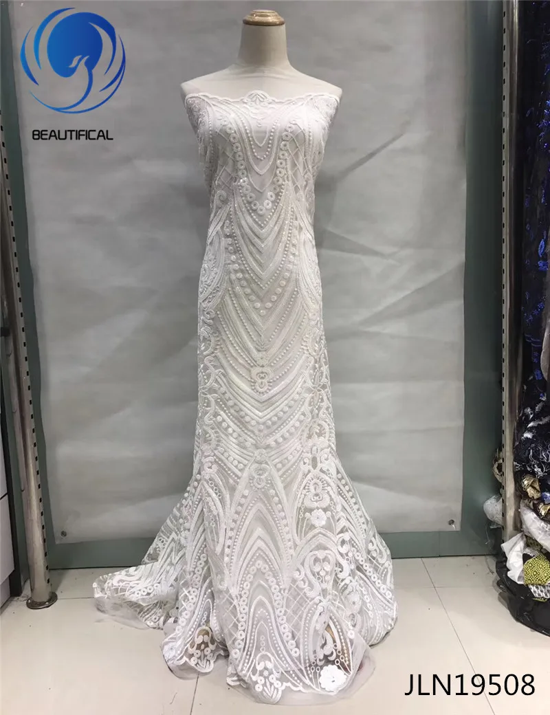 Beautifical блесток кружевной ткани Золотой в африканском стиле Тюль кружевная ткань