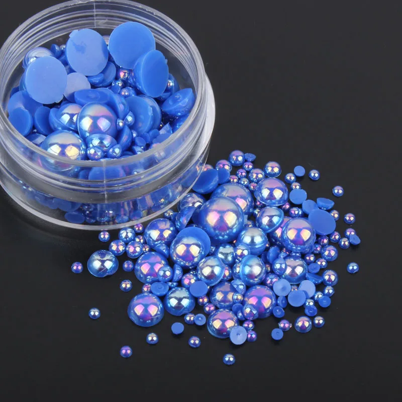 Mix Size ABS Plastic pearl beads DK Blue AB About 15g/lot Half Round Flatback Pearls for Nail art and Phone Case DIY accessories | Дом и сад
