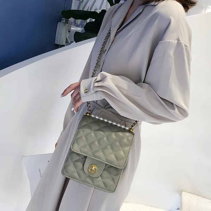 Женская сумка на цепочке новинка 2019 сетчатая красная маленькая жемчужная