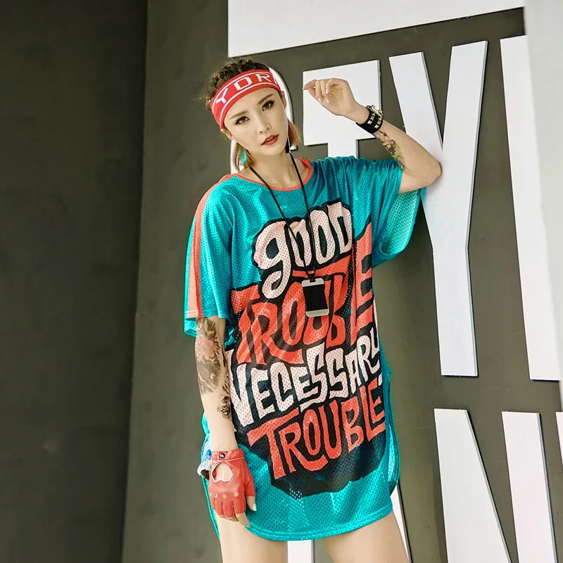 

TREND-Setter 2018 Summer Fashion Cartoon Letters Blue Hip Hop Style T shirt Women Off Back Breathable Tops Ladies Tee