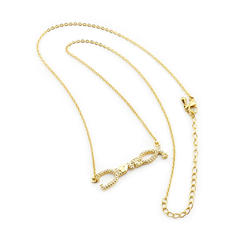 

V Attract 10pcs Gold Cubic Zirconia Stethoscope Love Necklace CZ Choker Women Men Jewelry Stainless Steel Chain Collar